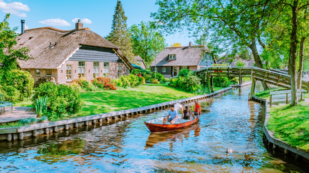 Giethoorn,The Netherlands. The beautiful houses and gardening city is know as Venice of the North