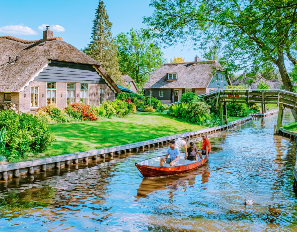 Giethoorn,The Netherlands. The beautiful houses and gardening city is know as Venice of the North